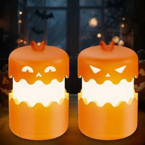 Rechargeable Halloween Pumpkin Light Battery Operated Halloween Decorations Lantern with Lanyard - Halloween Party Favor Pumpkin Lamp