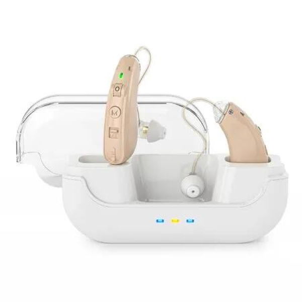 Rechargeable Hearing Aid for the Elderly, Noise Cancelling BTE Digital Hearing Aid, OTC Hearing Aid with Charging Case,Skin