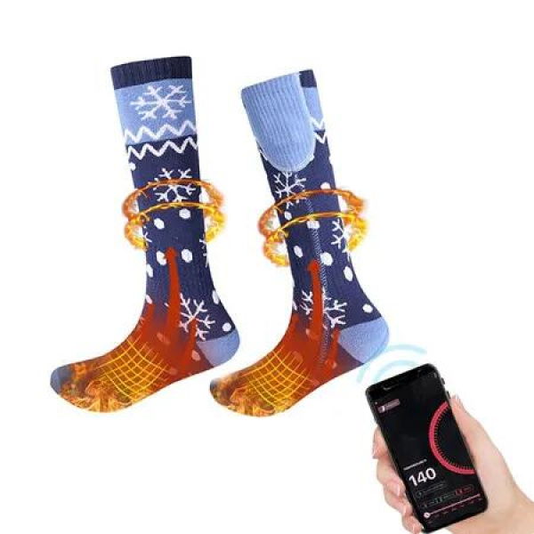 Rechargeable Heated Socks for Men Women Washable Electric Thermal Warming Socks with APP Remote Control for Winter Biking Skiing Outdoors Fishing Camping (Blue)