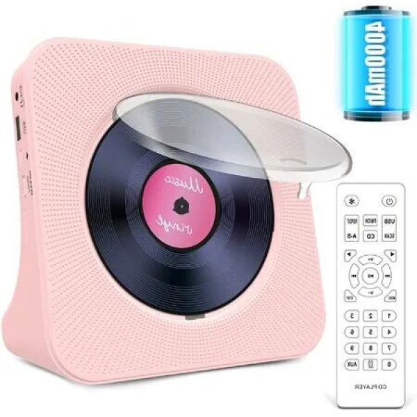 Rechargeable Kpop Music Player with HiFi Speaker, Remote, LCD Display, Sleep Timer, Headphone Jack, Supports Multiple Media Formats (Pink)