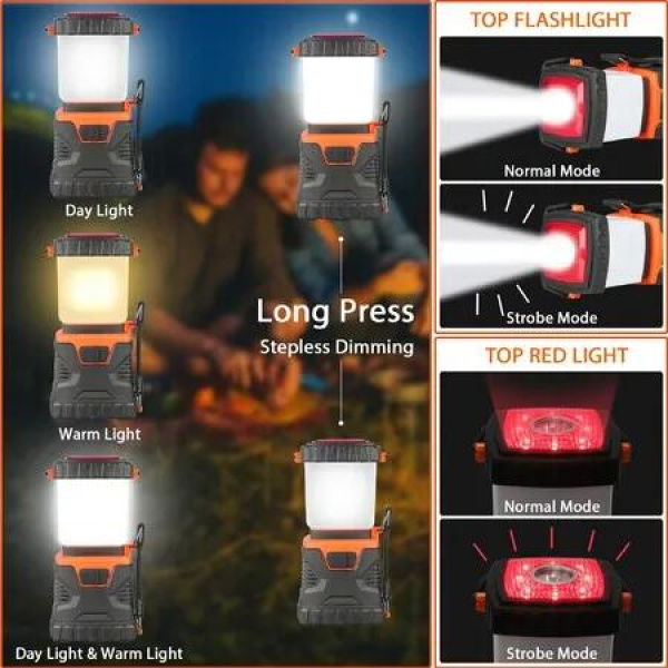 Rechargeable LED Lantern with Power Bank, Dimming, and 8 Lighting Modes for Camping, Hiking, and Emergencies