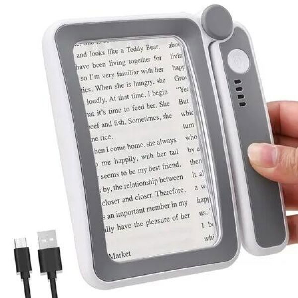 Rechargeable Led Magnifying Glass For Reading Books, Bibles,And Small Print,4X Grade Rectangular Lens With 3 Brightness,Gift For Seniors