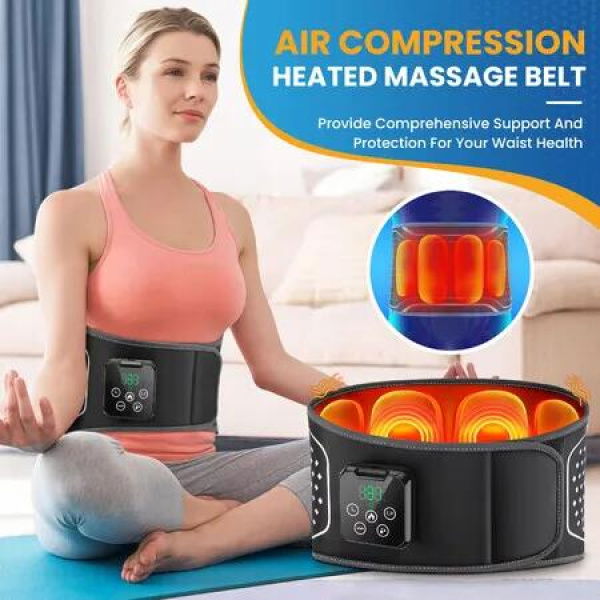 Rechargeable Lumbar Support Waist Massager with Vibration Airbag Heat Air Compression Lower, Back Massage Belt