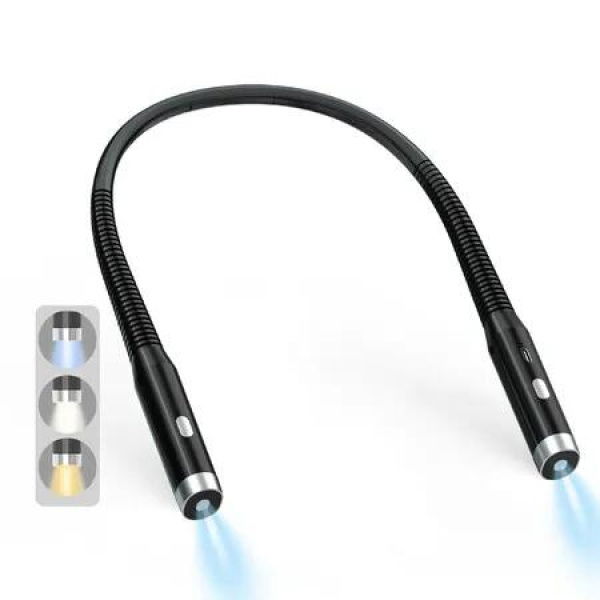 Rechargeable Neck Light LED Reading Book Bed Adjustable Brightness Flexible Silicone Comfortable Knitting Camping 3 Levels