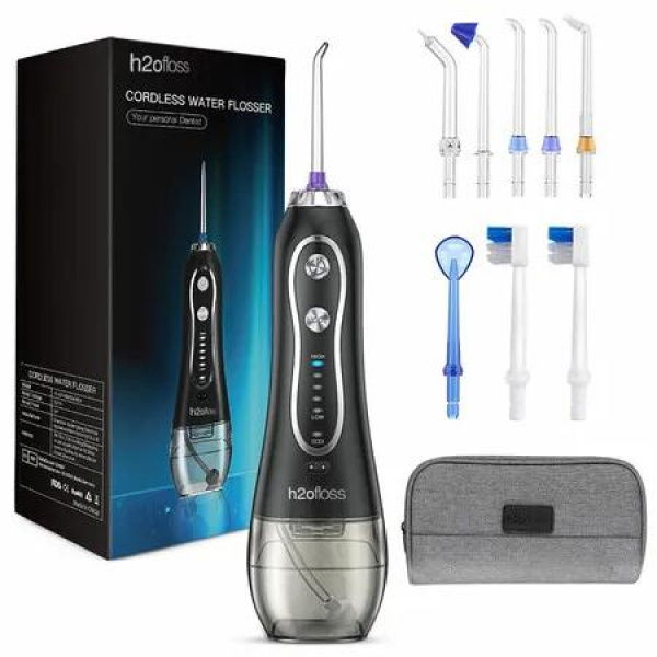 Rechargeable Portable Dental Flosser: Waterproof Teeth Cleaner with 5 Modes and 6 Replaceable Jet Tips for Home and Travel