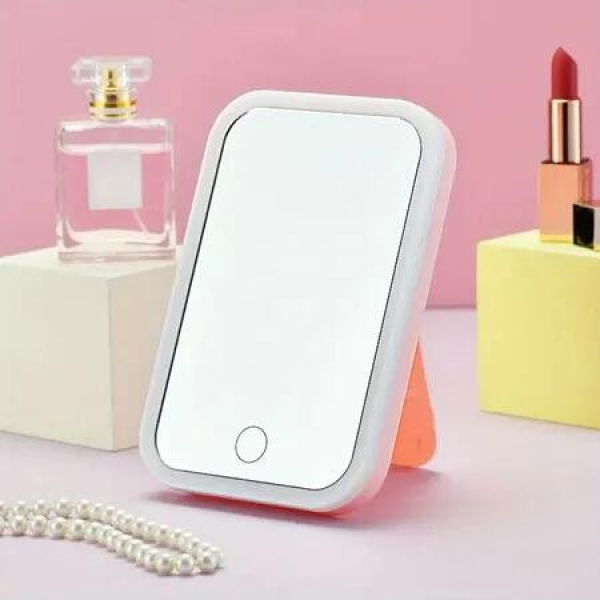 Rechargeable Travel Makeup Mirror with Led Lights, Portable Lighted Beauty Mirror, Dimmable Touch Screen, Tabletop LED Folding Cosmetic Vanity Mirror