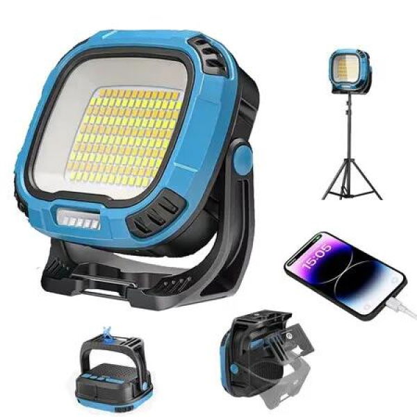 Rechargeable Waterproof Folding Portable Flood Lights with Light Modes, Emergency Work Light for Camping Car Repairing(Blue)