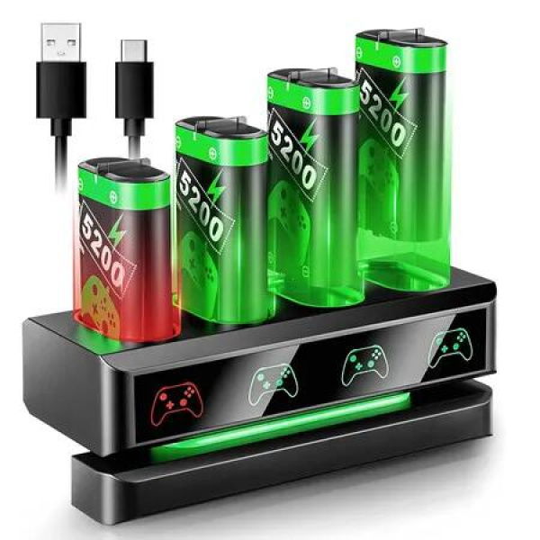Rechargeable X-box Controller Battery Packï¼Œ4x5200mWh X-box Rechargeable Battery Pack for X-box Oneï¼ŒBattery Charger Station for X-box One S/X,X-box Series X|S
