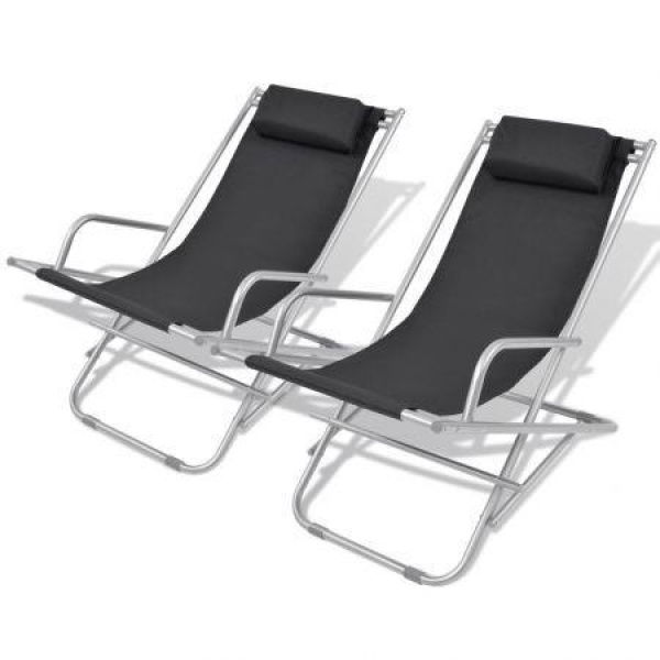 Reclining Deck Chairs 2 Pcs Steel Black