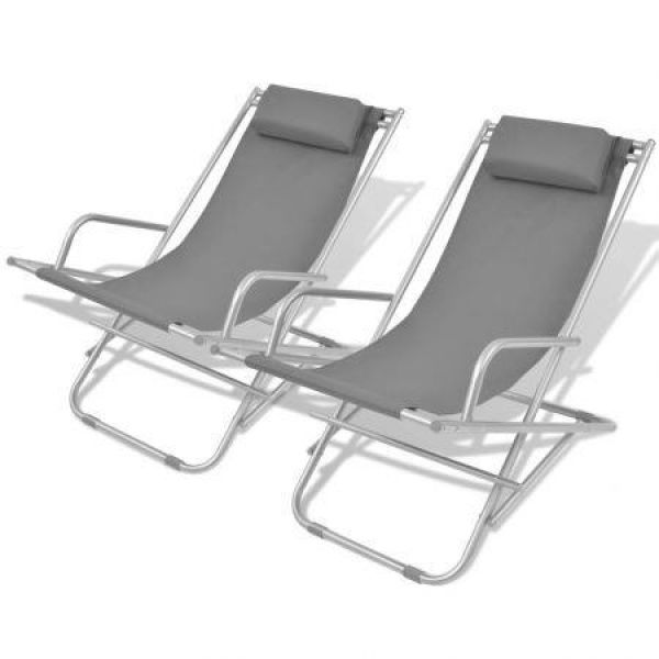 Reclining Deck Chairs 2 Pcs Steel Grey