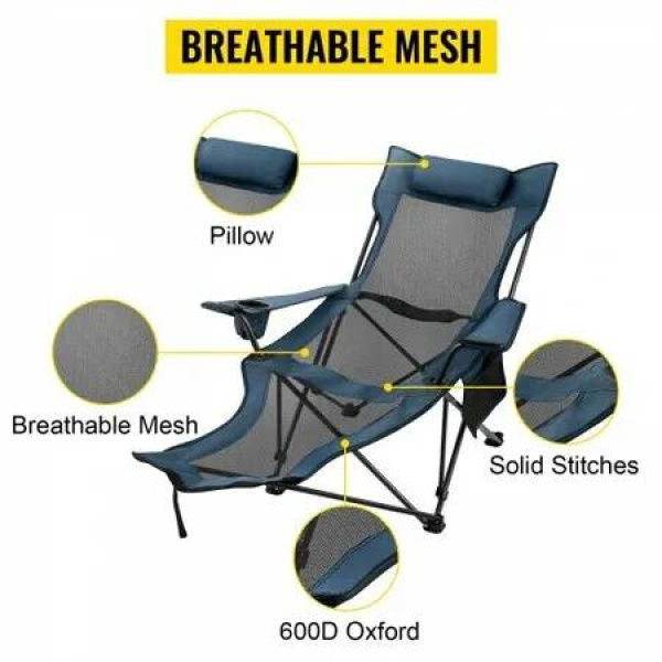 Reclining Folding Camp Chair with Footrest Mesh Lounge Chaise