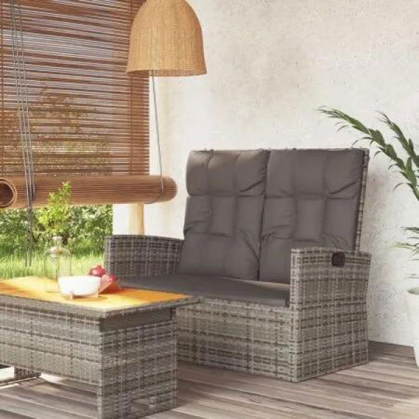 Reclining Garden Bench with Cushions Grey 118 cm Poly rattan