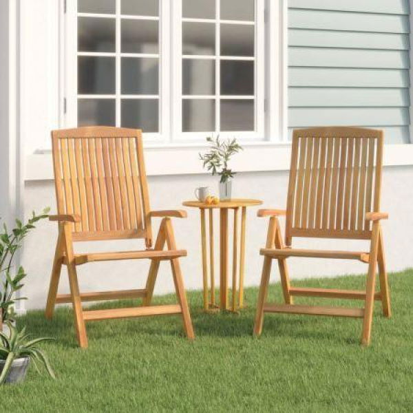 Reclining Garden Chair 2 Pcs Solid Wood Teak