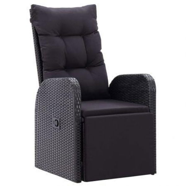 Reclining Garden Chair With Cushion Poly Rattan Black