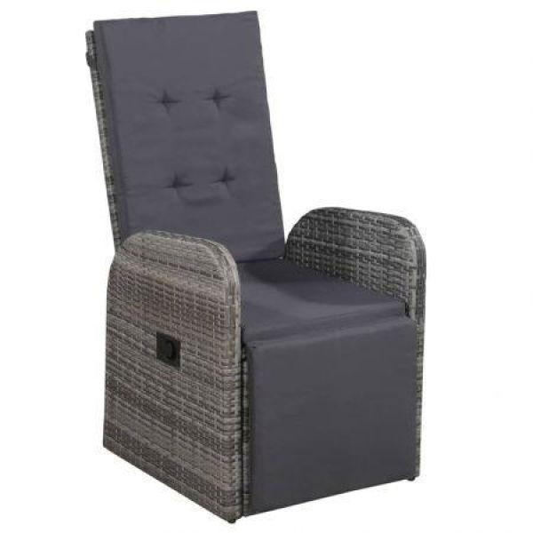 Reclining Garden Chair With Cushion Poly Rattan Grey