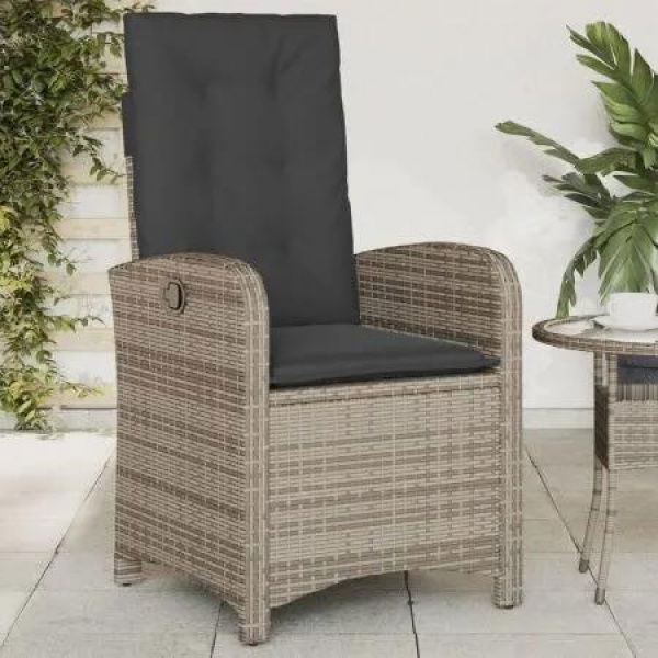 Reclining Garden Chair with Cushions Grey Poly Rattan