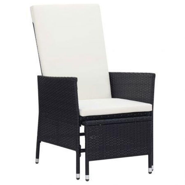 Reclining Garden Chair With Cushions Poly Rattan Black