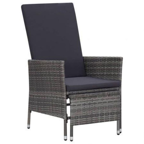 Reclining Garden Chair With Cushions Poly Rattan Grey