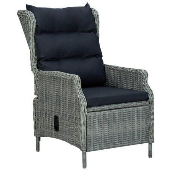 Reclining Garden Chair With Cushions Poly Rattan Light Grey