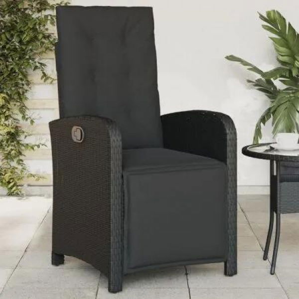 Reclining Garden Chair with Footrest Black Poly Rattan