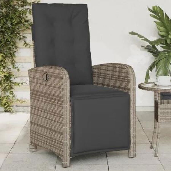 Reclining Garden Chair with Footrest Grey Poly Rattan