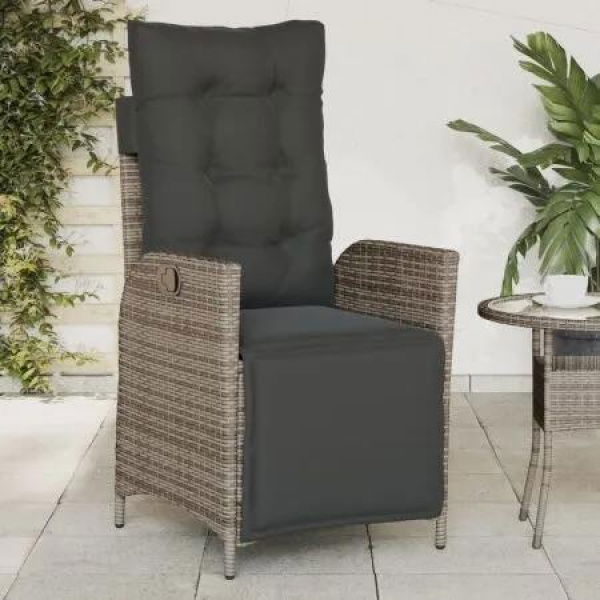 Reclining Garden Chair with Footrest Grey Poly Rattan