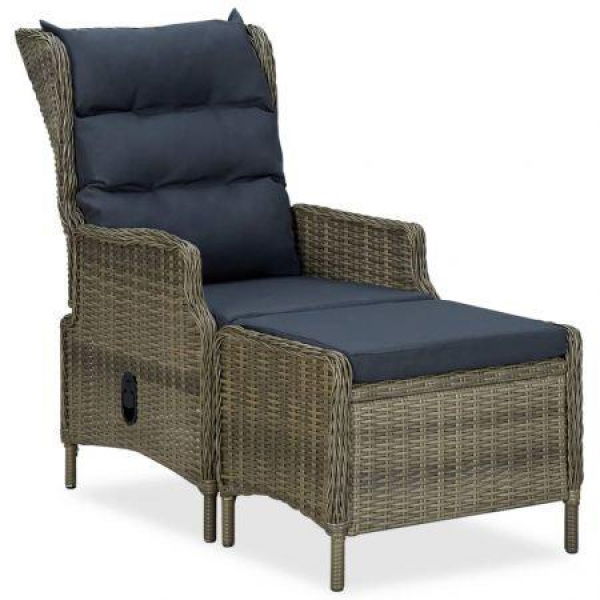 Reclining Garden Chair With Footstool Poly Rattan Brown