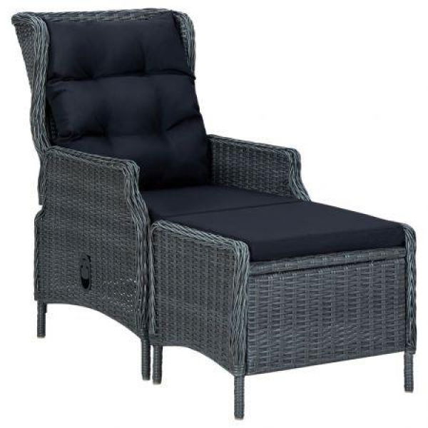 Reclining Garden Chair With Footstool Poly Rattan Dark Grey