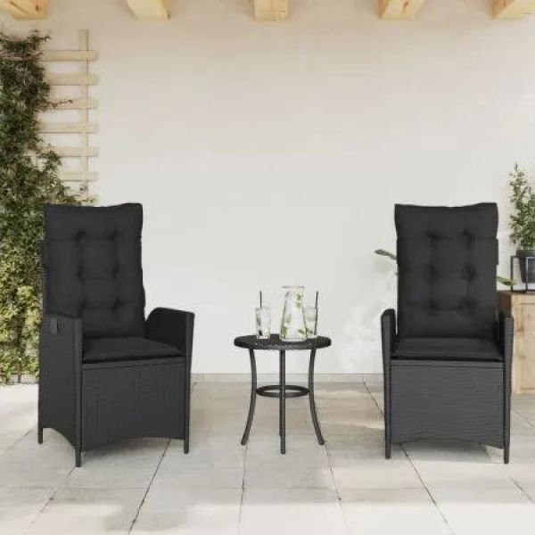 Reclining Garden Chairs 2 pcs with Cushions Black Poly Rattan