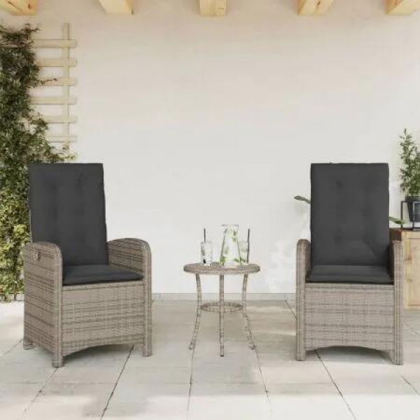 Reclining Garden Chairs 2 pcs with Cushions Grey Poly Rattan