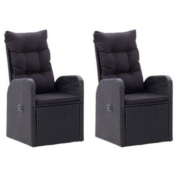 Reclining Garden Chairs 2 Pcs With Cushions Poly Rattan Black