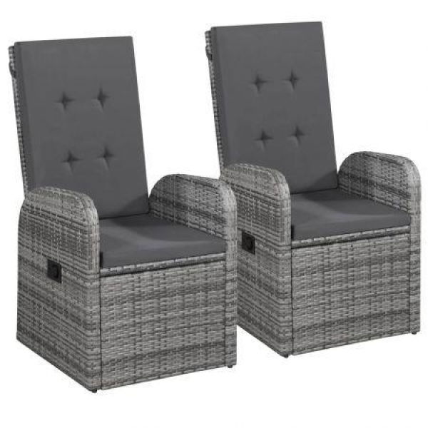 Reclining Garden Chairs 2 Pcs With Cushions Poly Rattan Grey