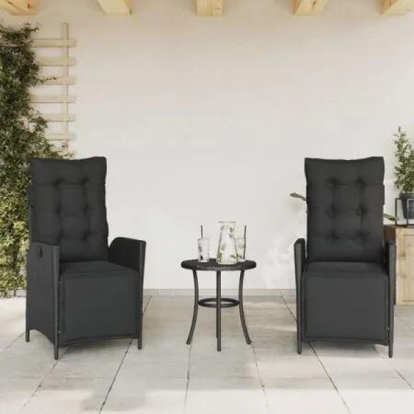 Reclining Garden Chairs 2 pcs with Footrest Black Poly Rattan