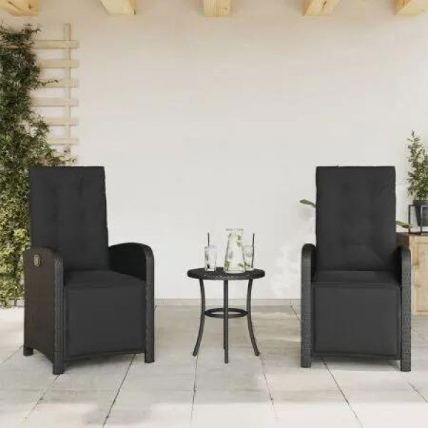 Reclining Garden Chairs 2 pcs with Footrest Black Poly Rattan