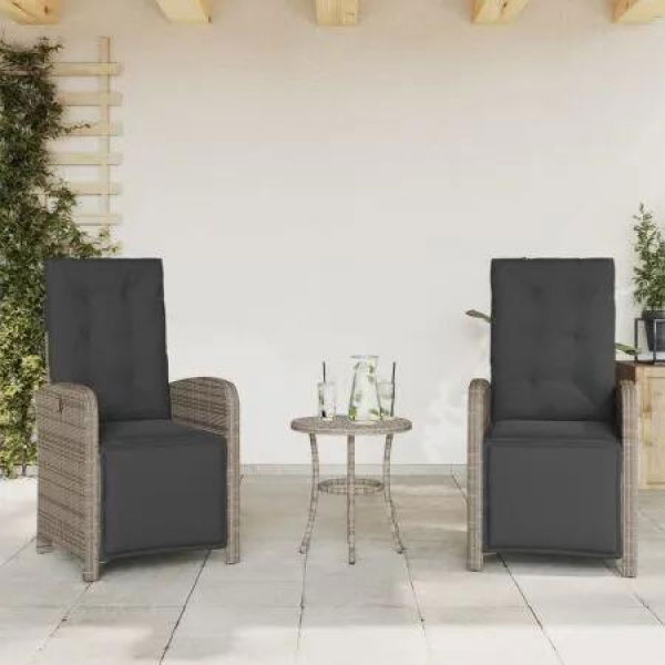 Reclining Garden Chairs 2 pcs with Footrest Grey Poly Rattan