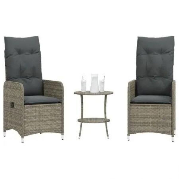 Reclining Garden Chairs 2 pcs with Table Grey Poly Rattan