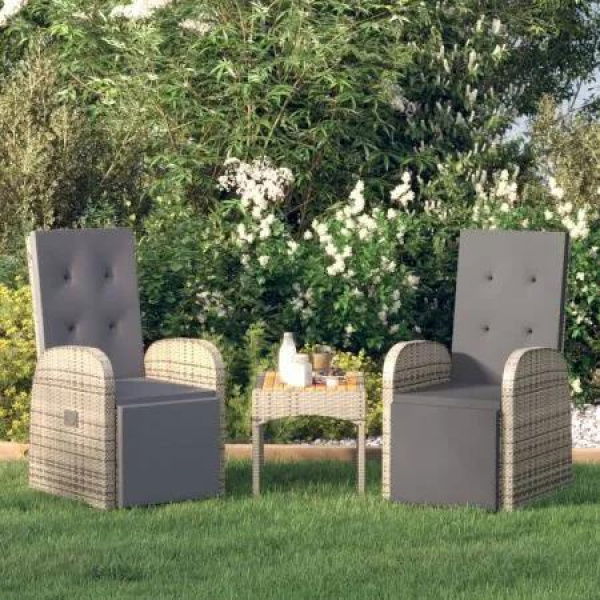 Reclining Garden Chairs with Cushions 2 pcs Grey Poly Rattan