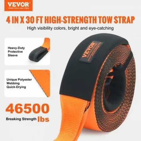 Recovery Tow Strap 101.6 mm x 9.1 m 21092kg Break Strength Triple Reinforced Loop Straps Tree Saver Off Road Towing and Recovery Extreme Weather