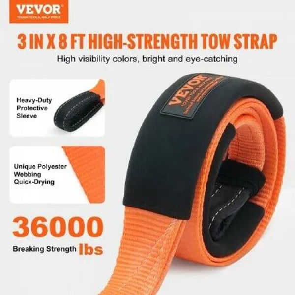 Recovery Tow Strap 76.2 mm 2.4 m 16329 kg Break Strength Triple Reinforced Loop Straps Tree Saver Winch Line Extension Strap Off Road Towing and Recovery