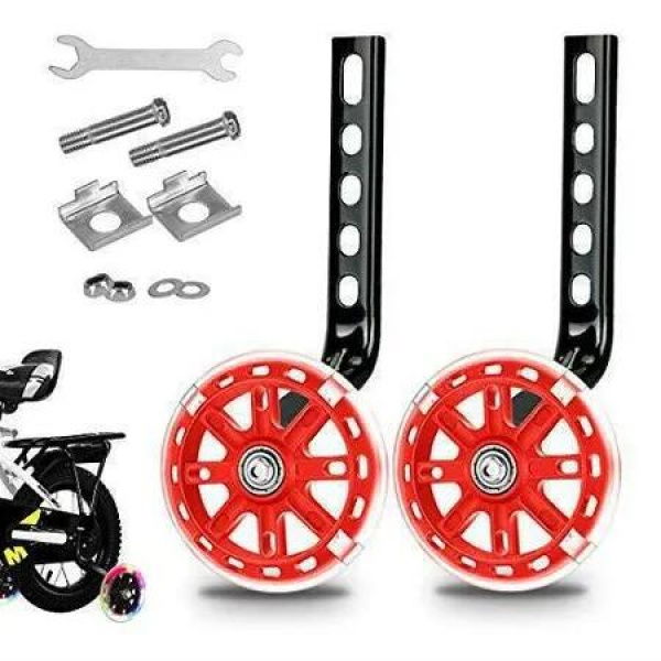 Red 12-20 Inch PVC Training Wheels Universal Fit with Silent Flash Wheels Fits Boys and Girls Single Speed Bicycles