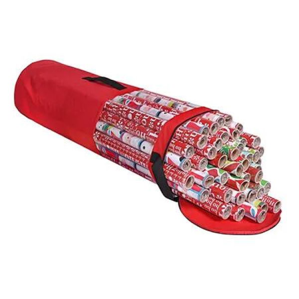 Red 24 Roll Christmas Wrapping Paper Storage Bag 40 Inch Heavy Duty Polyester PVC Clear Organizer with Handles