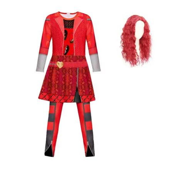 Red Costume Jumpsuits for Girl Rise Red Princess Party Dress up for Age3+ Kids Wig Included (Size:110cm)