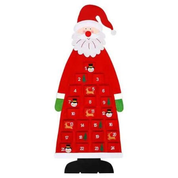 Red Felt Christmas Tree Advent Calendar Wall Hanging with 24 Pockets for Santa 24 Day Countdown Christmas Decoration Gift