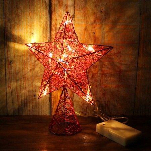 Red Glittered 3D Tree Top Star with Warm White LED Lights and Timer for Christmas Tree Decoration and Holiday Seasonal DÃ©cor, 8 x 10 Inch