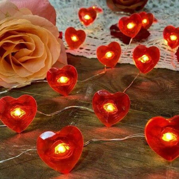 Red Heart Shape Valentines Day Decoration String Lights 4m 40 LED Glowing Fairy Lights With Remote And Battery Box For DIY Wedding Indoor Party Outdoor