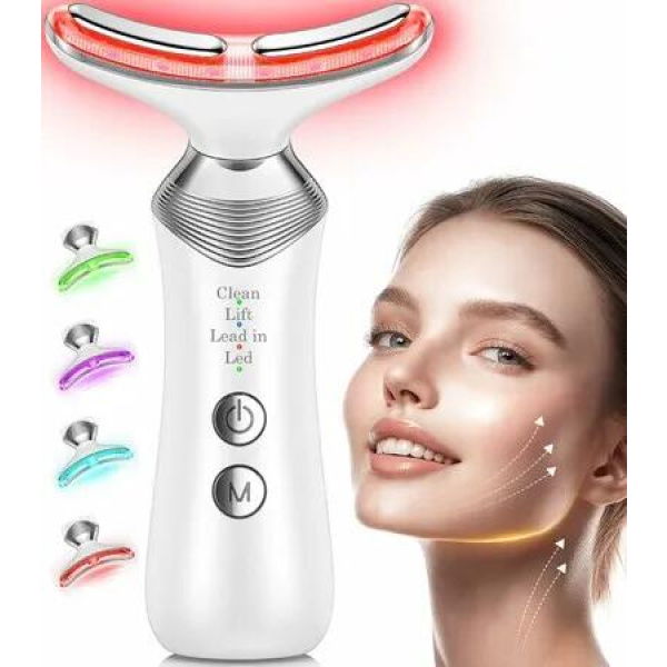 Red Light Device Face Neck Massager for Skin Care 4 in 1 Facial Tools Skin with 4 Colors LED Light for Rejuvenation