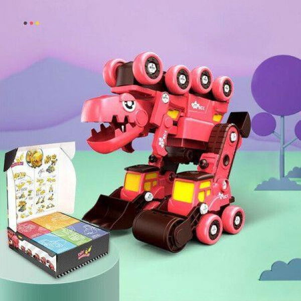 Red Take Apart Dinosaur Kids Toys Construction Vehicles 5 in 1 Transform into Dinosaur Robot Building Toy for 5-8 Year Old Boys Gift Idea