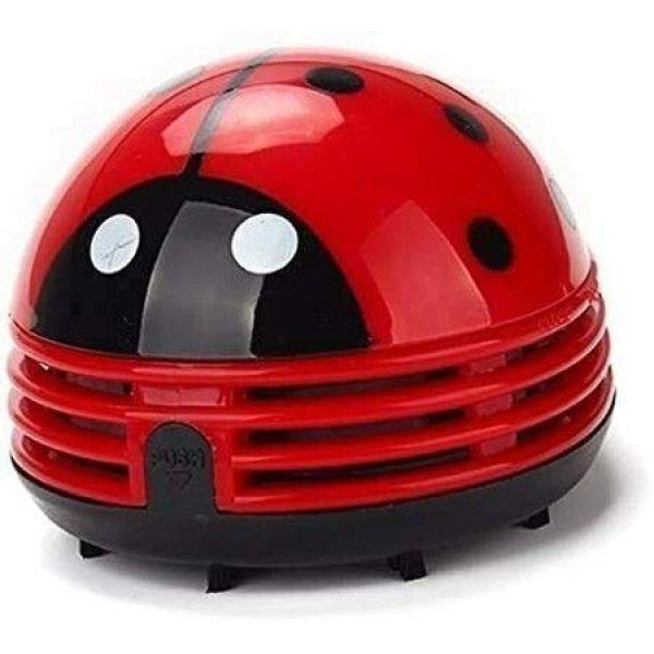 (Red)Cute Portable Beetle Ladybug Cartoon Mini Desktop Vacuum Desk Dust Cleaner Crumb Sweeper
