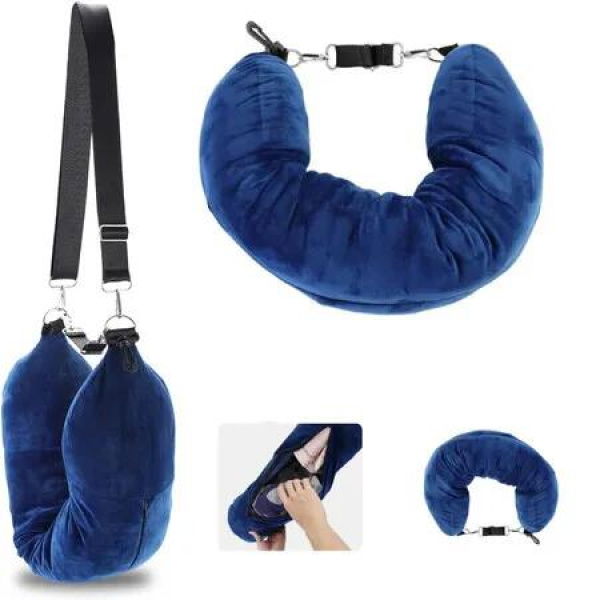 Refillable Travel Pillow Stuffed with Clothes,Soft and Transformable Travel Pillow,Expandable Neck Pillow,For Travel Car,Home,Office,Flight,Navy Blue