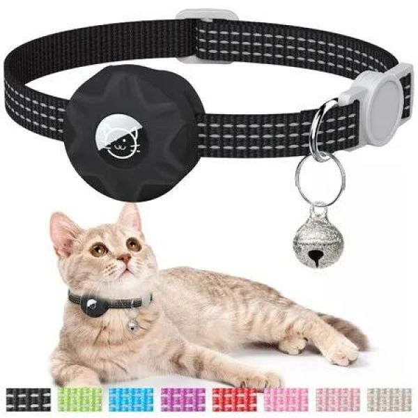 Reflective GPS Cat Collar with AirTag Holder and Bell,Lightweight Tracker Collar for Cats and Dogs (AirTag Not Included)